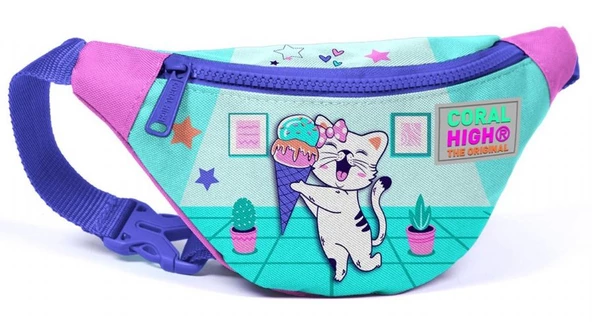 Coral High Kız Çocuk Turkuaz Pembe Dondurmalı Kedi Desenli Beşli İlkokul Okul Çanta Seti - Resim 5