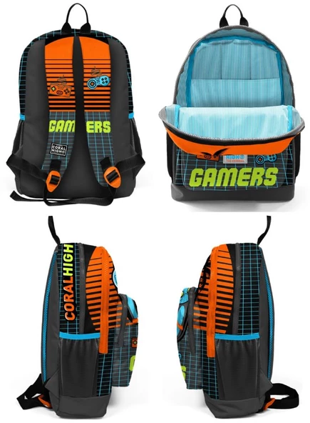 Coral High Turuncu Gamers Üçlü Okul Çantası ve Bel Çantası Seti - Resim 6