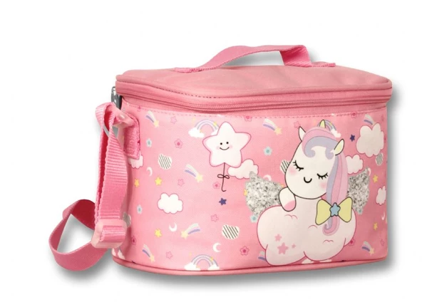 Ümit Çanta Cennec Işıltılı Kanatlar Pembe-Beyaz Isı Yalıtımlı Beslenme Çantası - Kız Çocuk