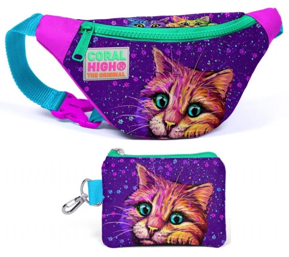 Coral High Mor Kedi Beşli Okul ve Günlük Çanta Seti - Resim 6