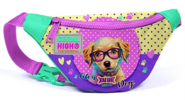 Coral High Sarı Pembe Sevimli Köpek Baskılı Kız Çocuk Bel Çantası