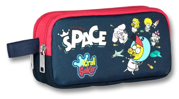 Ümit Çanta Kral Şakir İki Bölmeli Space Kalem Çantası - Lacivert-Kırmızı - Erkek
