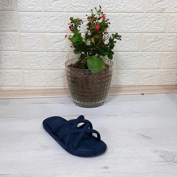 Brn 302 Lacivert Ahtapot Hasırlı Kaymaz Havuz Plaj Bayan Terliği - Resim 6