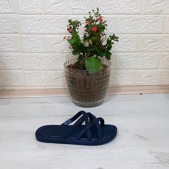 Brn 302 Lacivert Ahtapot Hasırlı Kaymaz Havuz Plaj Bayan Terliği - Resim 7