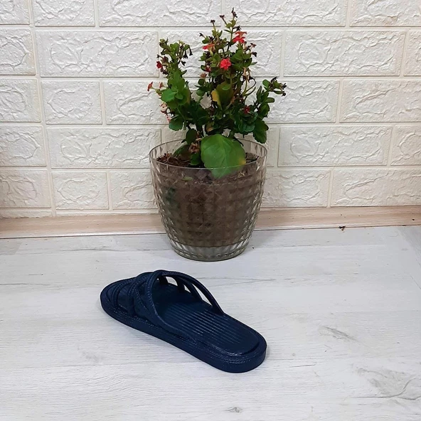 Brn 302 Lacivert Ahtapot Hasırlı Kaymaz Havuz Plaj Bayan Terliği - Resim 8