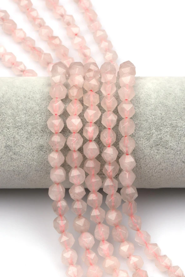 Pembe Kuvars Doğal Taş Dizi Hexagonel Kesim