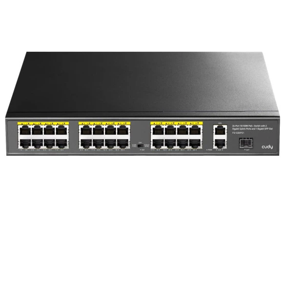 CUDY 24port FS1026PS1 10/100 2X-SFP Full PoE 300w Yönetilemez Switch