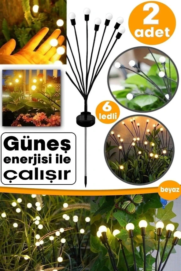 2 Adet 6 Led'li Güneş Enerjli Güneş Enerjili Ateş Böceği Çiçek Led Işık Lamba 12 adet Led Işık