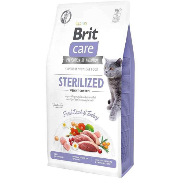 Brit Care Weight Control, Kilo Kontrolü İhtiyacı Olan Kısırlaştırılmış Kediler İçin, Tahılsız, Hipoalerjenik, Taze Ördek Etli Ve Hindi Etli Kuru Mama, 7 kg