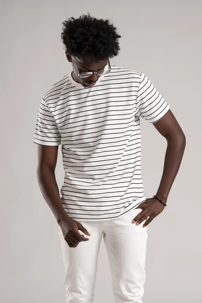 FBI Regular Fit Çizgili Likralı Bisiklet Yaka T-shirt - Resim 3