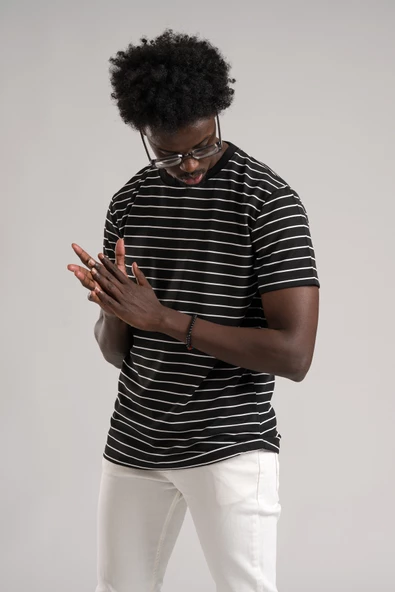 FBI Regular Fit Çizgili Likralı Bisiklet Yaka T-shirt - Resim 5