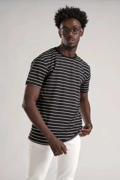 FBI Regular Fit Çizgili Likralı Bisiklet Yaka T-shirt - Resim 7