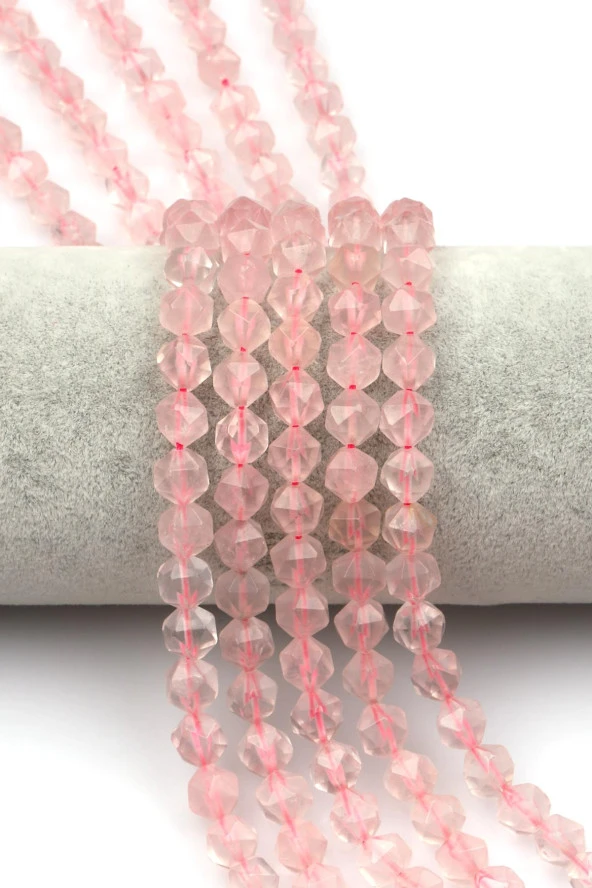 Pembe Kuvars Doğal Taş Dizi Hexagonel Kesim