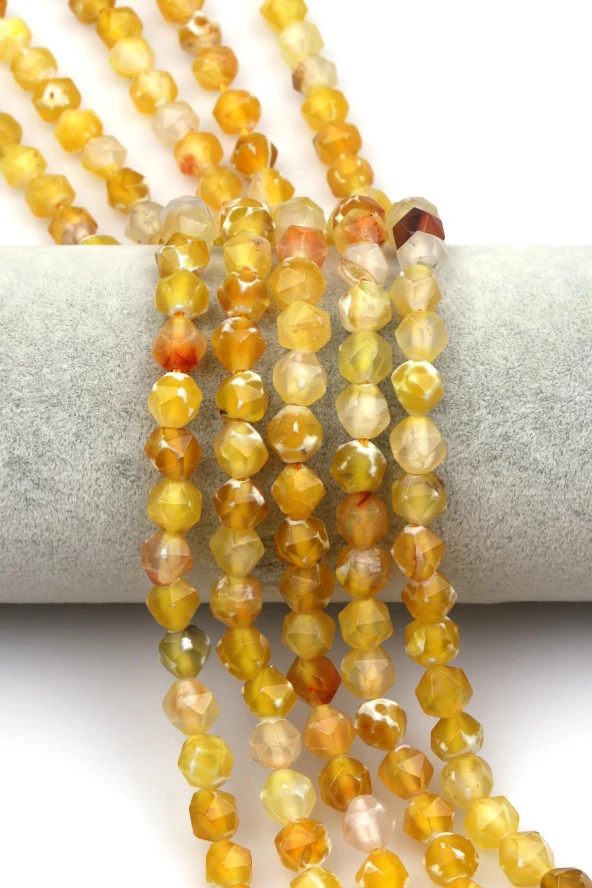 Sarı Akik Doğal Taş Dizi Hexagonel Kesim