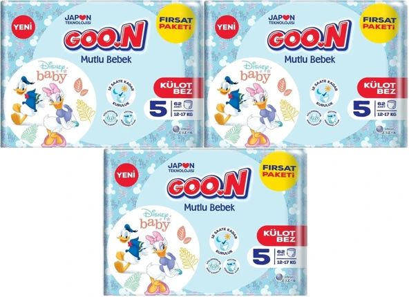 Goon Mutlu Bebek Külot Bebek Bezi Beden:5 (12-17KG) Junior 186 Adet Aylık Fırsat Pk