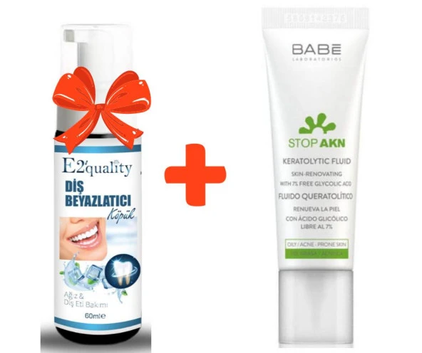 E2'quality Diş Beyazlatıcı Köpük + Babe Stop Akn Keratolytic Fluid 30 ML Yağlı Ciltler İçin Matlaştırıcı Krem