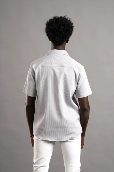 FBI Yarım Oversize (Hafif Bol Kesim) Kendinden Çizgili Kısa Kol Gömlek - Resim 8