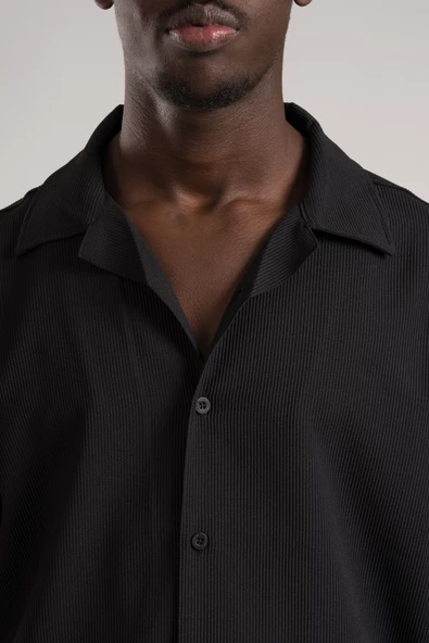 FBI Yarım Oversize (Hafif Bol Kesim) Kendinden Çizgili Kısa Kol Gömlek - Resim 5