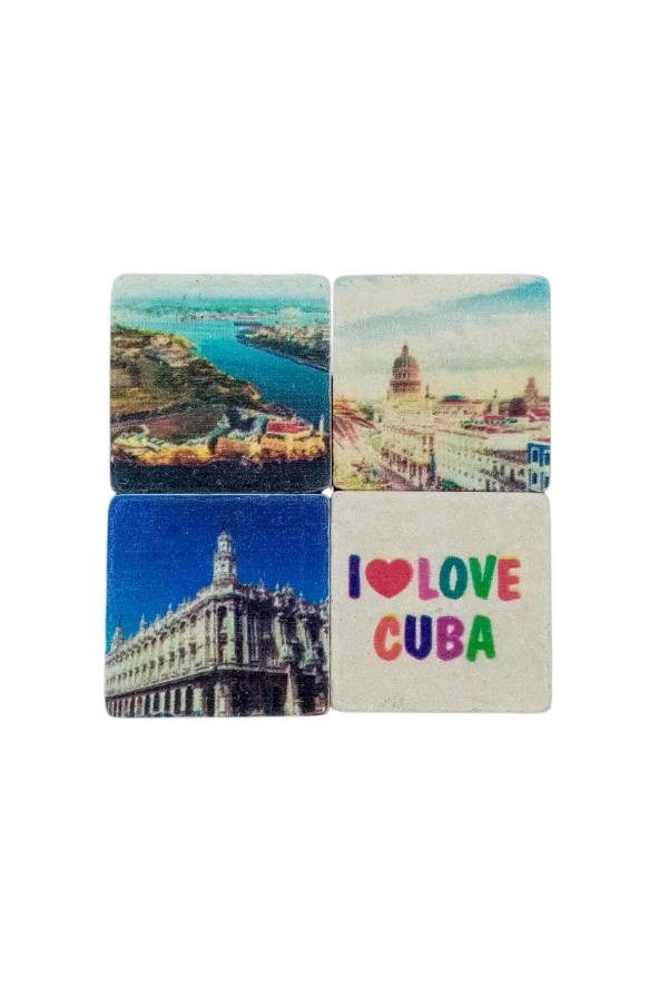Küba Temalı Dörtlü Taş Magnet - Resim 3