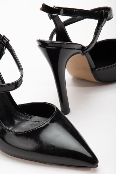 Nely Siyah Rugan Sivri Kadın Topuklu Ayakkabı - Resim 4