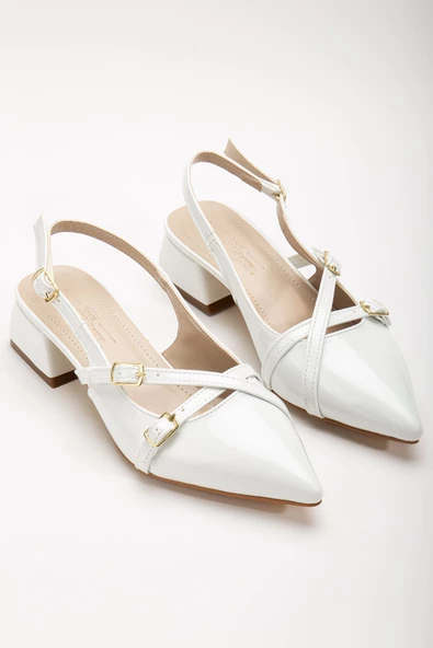 Pary Beyaz Rugan Kadın Topuklu Ayakkabı - Resim 2