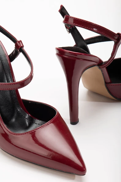 Nely Bordo Rugan Sivri Kadın Topuklu Ayakkabı - Resim 4