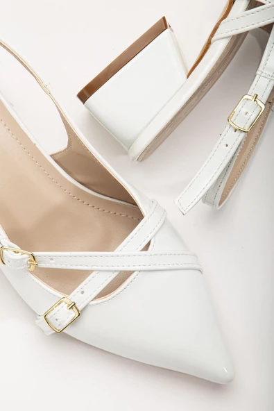 Pary Beyaz Rugan Kadın Topuklu Ayakkabı - Resim 3