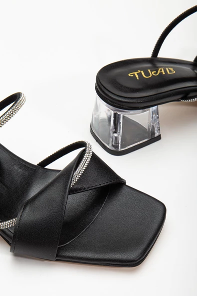 Matty Siyah Taşlı Cilt Alçak Topuklu Ayakkabı - Resim 3