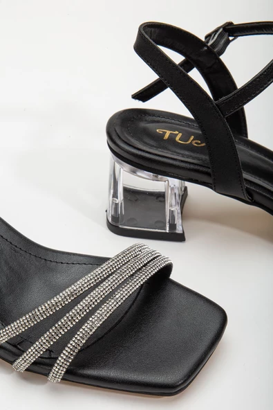 Gerdh Siyah Taşlı Cilt Alçak Topuklu Ayakkabı - Resim 3