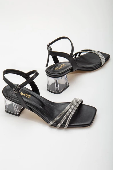 Gerdh Siyah Taşlı Cilt Alçak Topuklu Ayakkabı - Resim 2