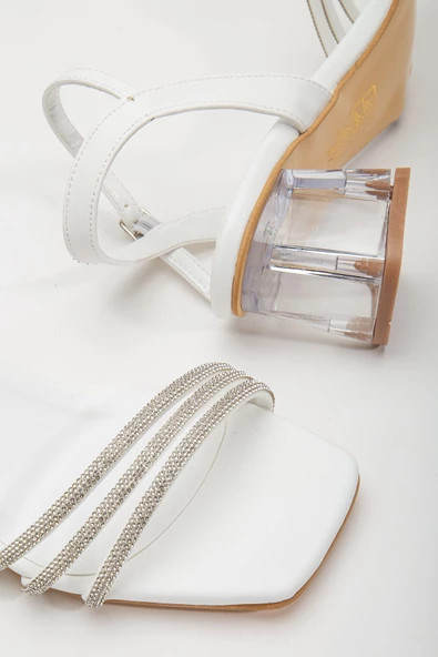 Gerdh Beyaz Taşlı Cilt Alçak Topuklu Ayakkabı - Resim 3