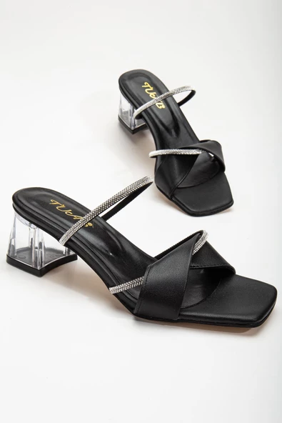 Matty Siyah Taşlı Cilt Alçak Topuklu Ayakkabı - Resim 2