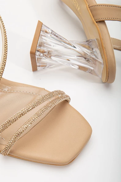 Kadın Nude Taş Detaylı Şeffaf Topuklu Abiye Ayakkabı - Resim 2
