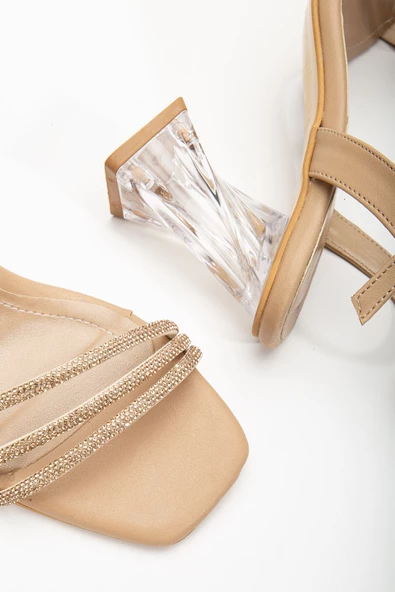 Nude Taşlı Şeffaf Kadın Topuklu Ayakkabı - Resim 3