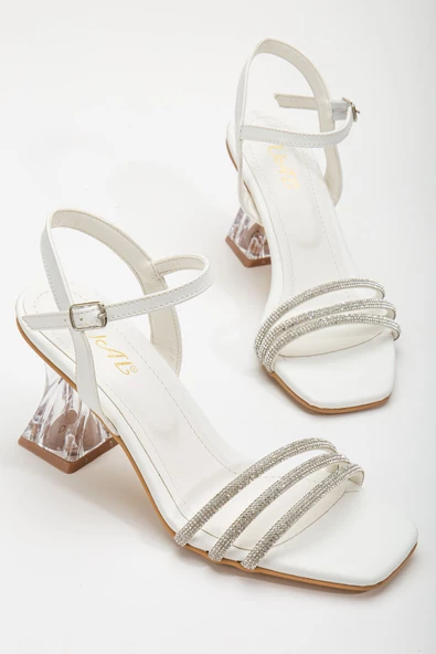 Beyaz Taşlı Şeffaf Kadın Topuklu Ayakkabı - Resim 2