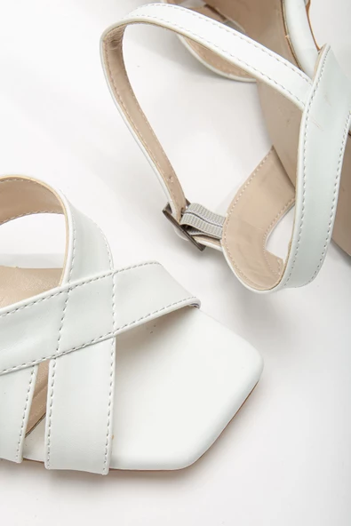 Hope Yüksek Topuklu Beyaz Cilt Küt Burun Kadın Ayakkabı - Resim 3