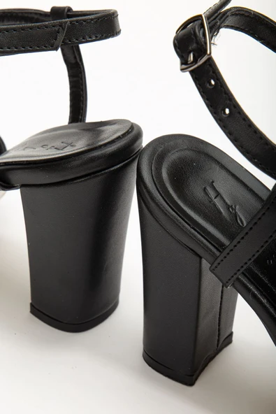 Entela Topuklu Siyah Cilt Küt Burunlu Kadın Ayakkabı - Resim 3