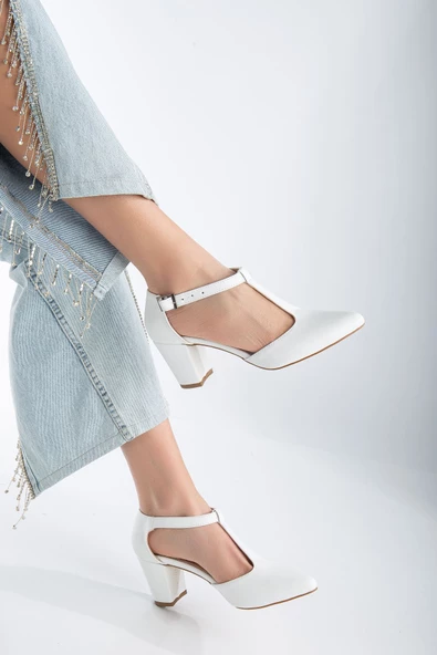 Niven Beyaz Cilt Topuklu Kadın Ayakkabı - Resim 2