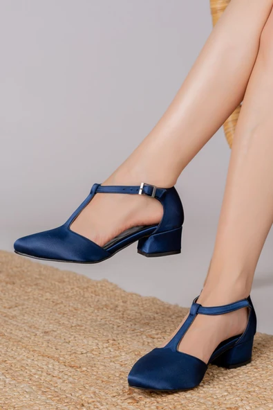 Jane Lacivert Saten Topuklu Kadın Ayakkabı ürün görseli