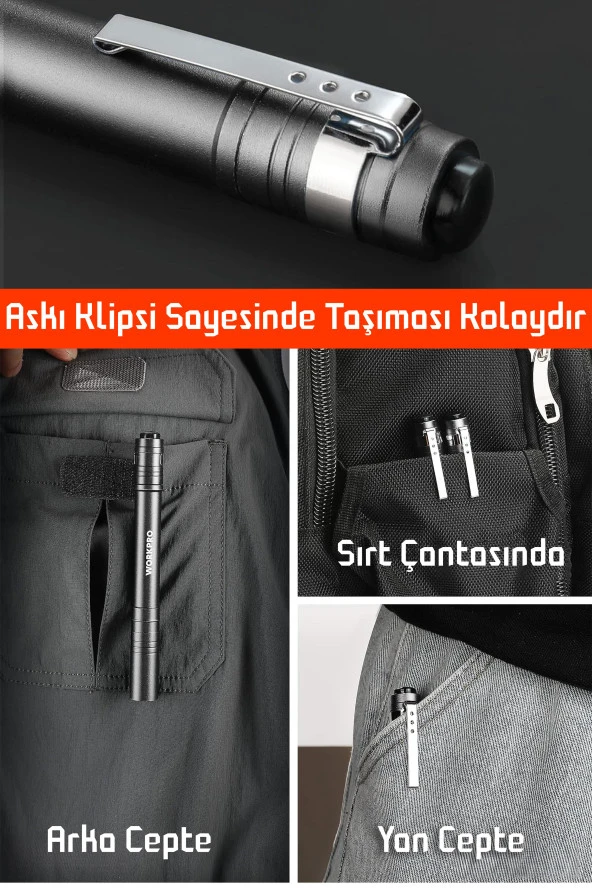 3 MOD Şarjlı Led Kalem Tipi El Feneri Zoomlu Flaşörlü Polis Feneri 5 Watt Beyaz Işık 300 Lümen - 6