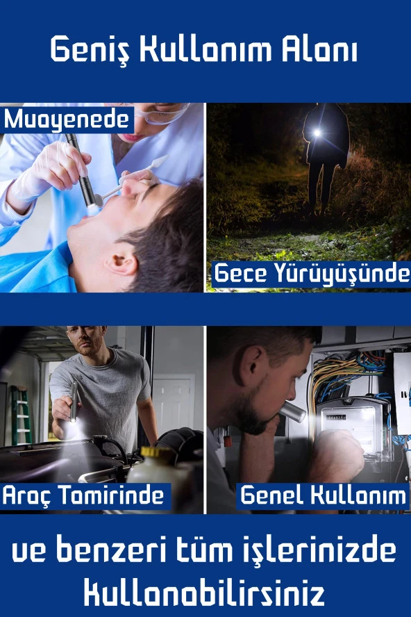 3 MOD Şarjlı Led Kalem Tipi El Feneri Zoomlu Flaşörlü Polis Feneri 5 Watt Beyaz Işık 300 Lümen - 7
