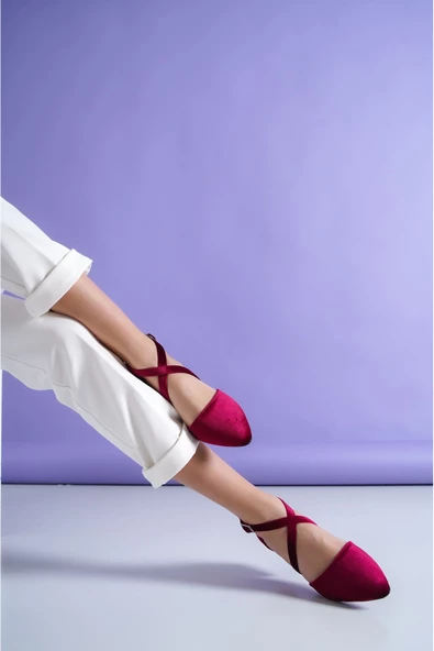 Letha Bordo Kadife Topuklu Kadın Ayakkabı ürün görseli