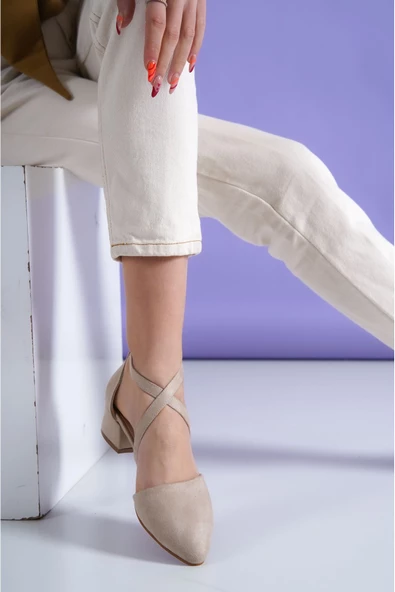 Letha Krem Süet Topuklu Kadın Ayakkabı - 3