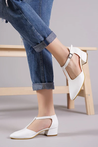 Jane Beyaz Cilt Topuklu Ayakkabı - Resim 2