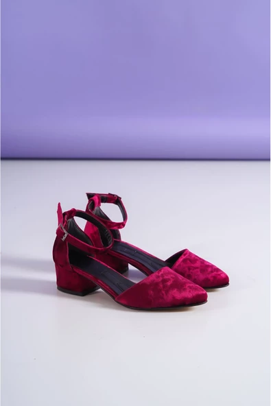 Dary Topuklu Bordo Kadife Ayakkabı - 4