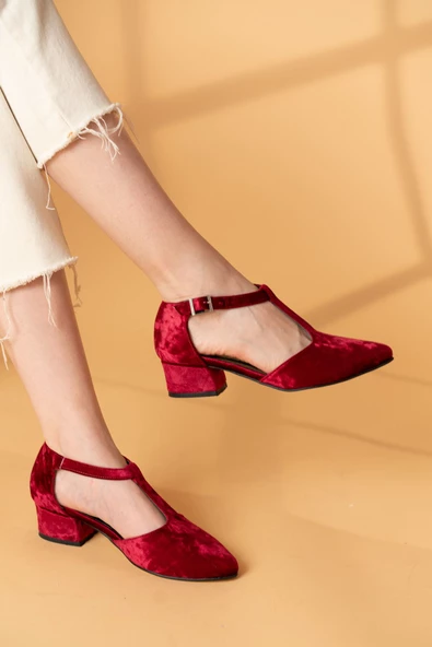 Jane Bordo Kadife Topuklu Ayakkabı - Resim 2