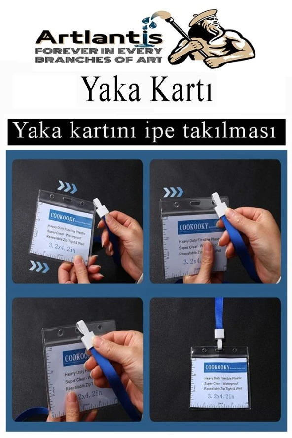 Siyah İpli Yaka Kartı 10 Adet Ayarlanabilir Boyuna Asma Kimlik Koruyuculu PVC Siyah Yaka Kartlığı Seyehat Ofis Okul Büro - 2