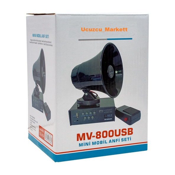 MIKNATISLI USB KAYIT SİREN MİNİ PAZARCI ANFİ SETİ (ANFİ+HOPARLÖR+MİKROFON) - 2