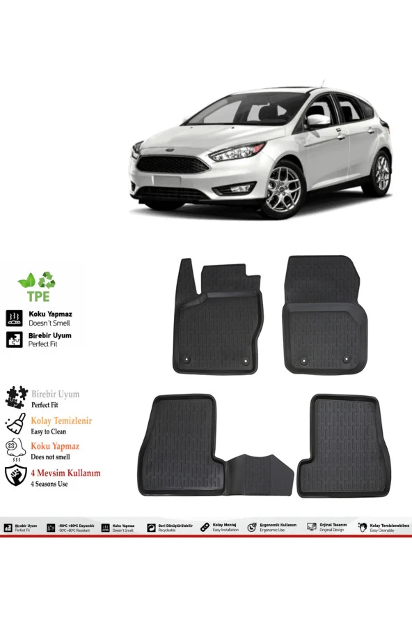 İzoref Ford Focus 4 2015 Model 4D Havuzlu Paspas - 1