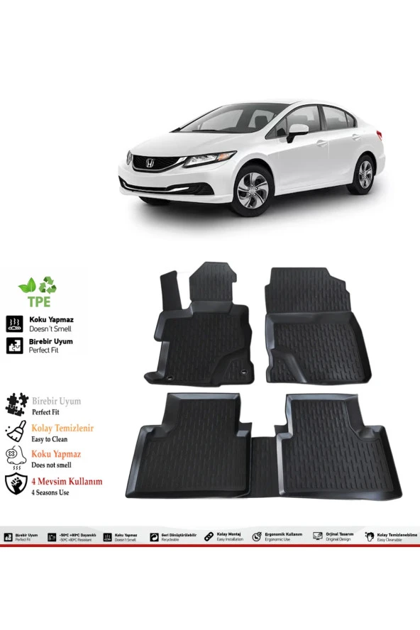 İzoref Honda Civic FB7 2016 Model 4D Havuzlu Paspas ürün görseli